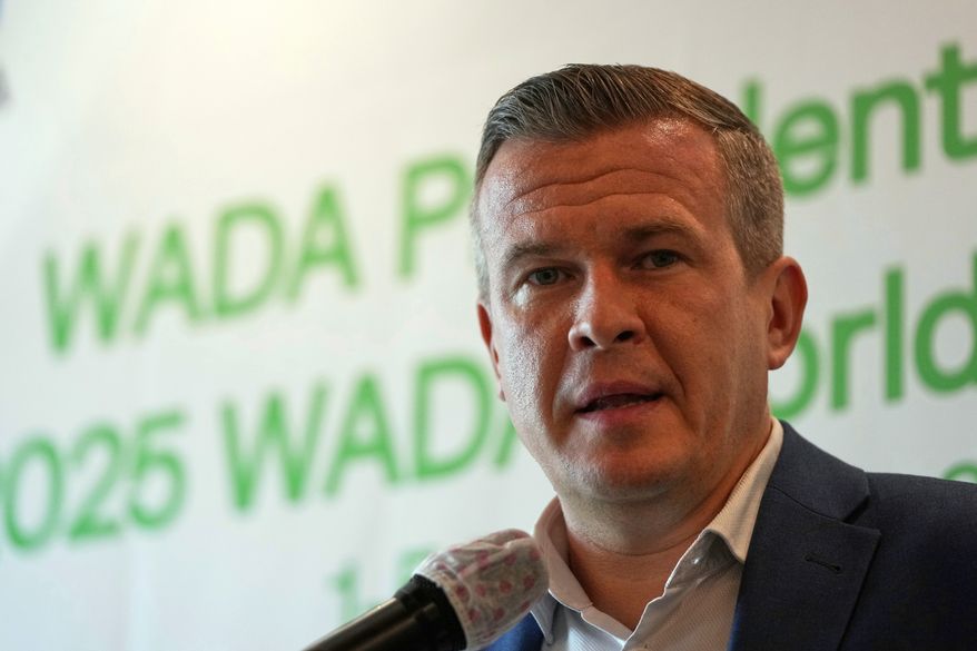President of the World Anti-Doping Agency (WADA) Witold Banka speaks during a press briefing for the upcoming 2025 WADA World Conference on Doping in Sports, in Seoul, South Korea, Tuesday, Aug. 26, 2025. (AP Photo/Lee Jin-man, file)