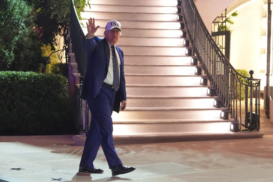 President Donald Trump departs at the conclusion of the UFC Freedom 250 on the South Lawn of the White House, Monday, June 15, 2026, in Washington. (AP Photo/Mark Schiefelbein)