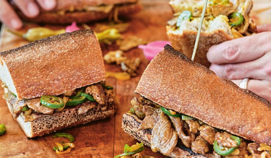 This image released by Voracious shows a recipe for Alexandria steak sandwiches from the cookbook "My Egypt: Cooking from My Roots" by Michael Mina. (John Lee/Voracious via AP)