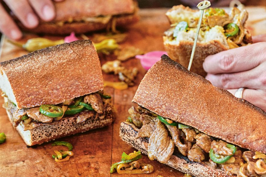 This image released by Voracious shows a recipe for Alexandria steak sandwiches from the cookbook "My Egypt: Cooking from My Roots" by Michael Mina. (John Lee/Voracious via AP)