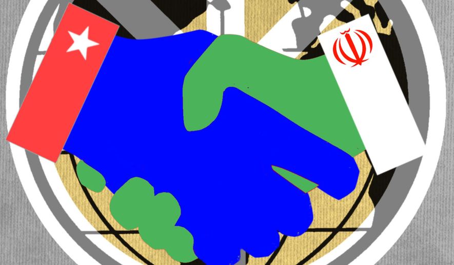 Peace agreement between the United States of America and Iran illustration by Linas Garsys / The Washington Times