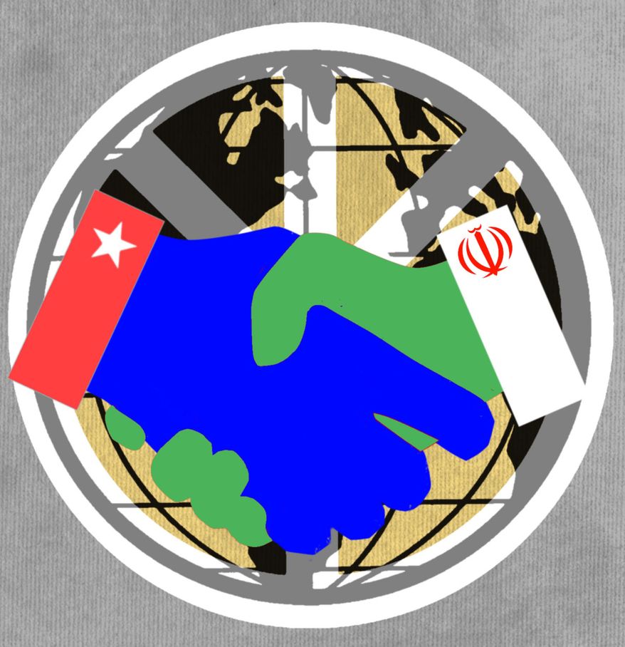 Peace agreement between the United States of America and Iran illustration by Linas Garsys / The Washington Times