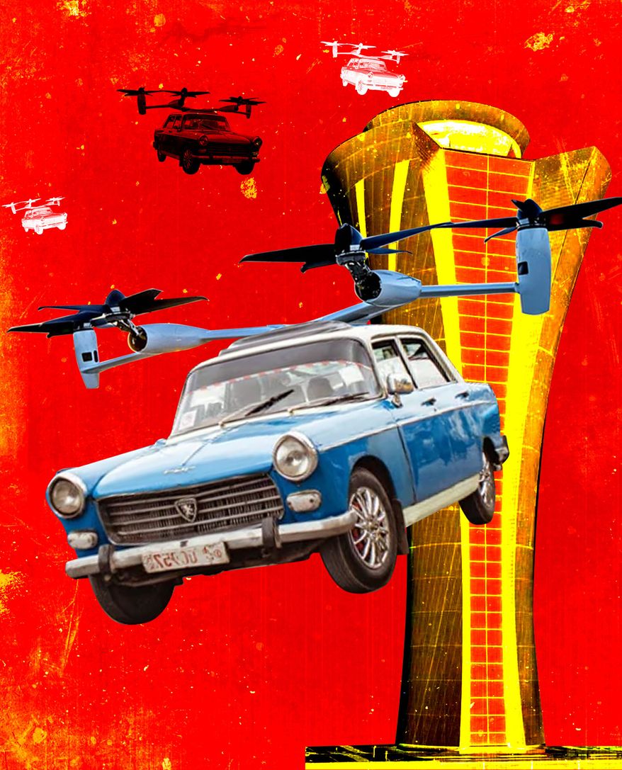 Advanced aviation technologies and air mobility illustration by Linas Garsys / The Washington Times
