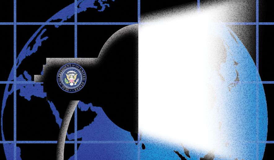 President of the United States of America trusting the intelligence community illustration by Alexander Hunter/The Washington Times
