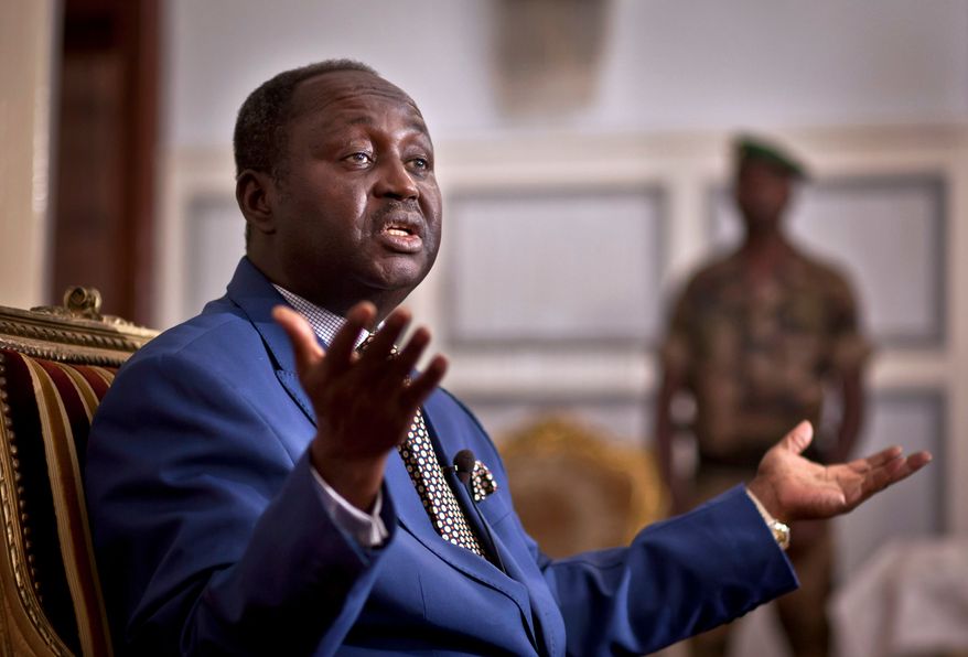 FILE- President of the Central African Republic Francois Bozize speaks to the media at the presidential palace in Bangui, Central African Republic, on Jan. 8, 2013. (AP Photo/Ben Curtis, File)