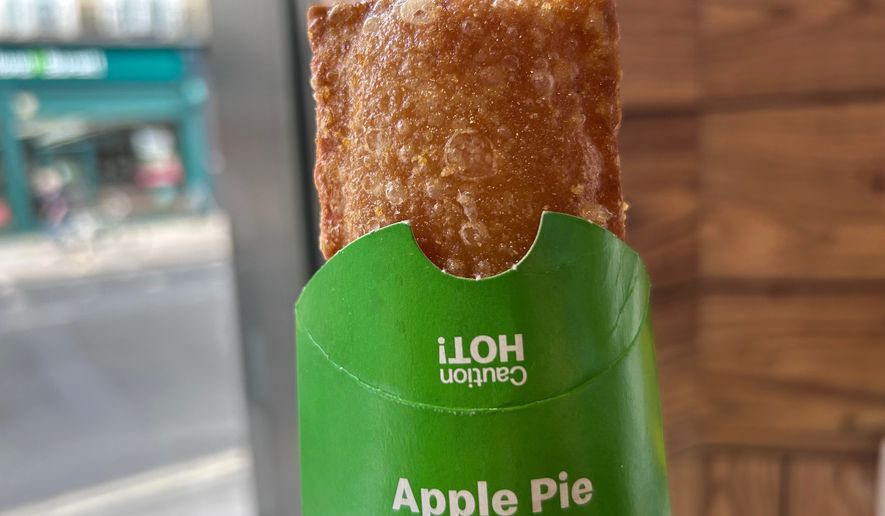 A fried apple pie sold at a McDonald’s is shown in London on Tuesday, June 16, 2026. (AP Photo/Cara Rubinsky)