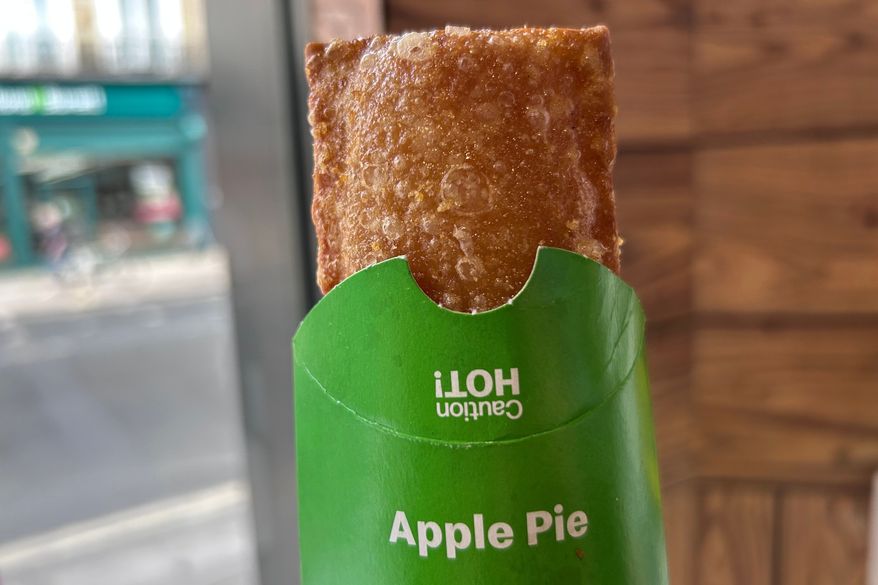 A fried apple pie sold at a McDonald’s is shown in London on Tuesday, June 16, 2026. (AP Photo/Cara Rubinsky)