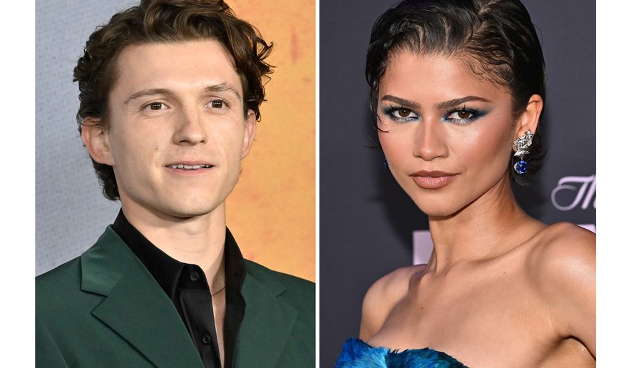 Tom Holland appears at the Apple TV+ limited series premiere of "The Crowded Room" in New York on June 1, 2023, left, and Zendaya appears at the special screening of "The Drama" in New York on April 2, 2026. (Photos by Evan Agostini/Invision/AP)