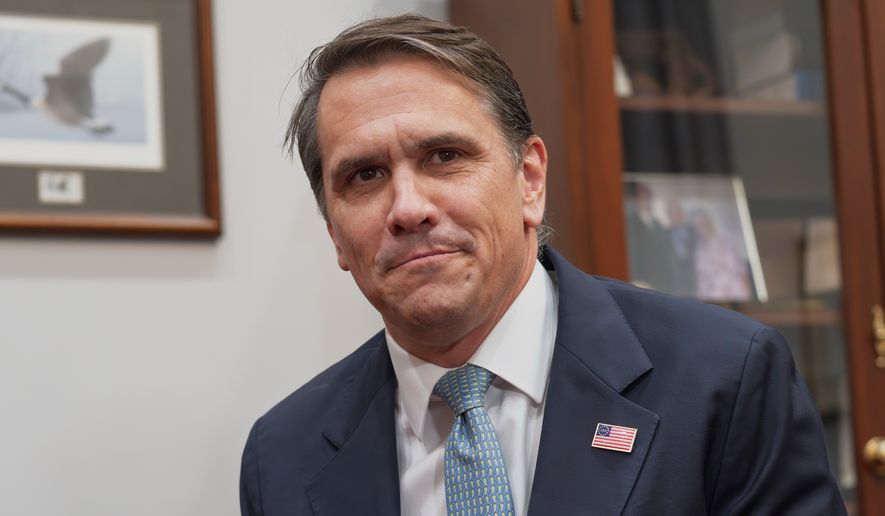 Todd Blanche, President Donald Trump's nominee to be attorney general, listens as reporters ask questions during his meeting with Senate Judiciary Committee Chairman Chuck Grassley, R-Iowa, at the Capitol in Washington, Monday, June 15, 2026. (AP Photo/J. Scott Applewhite)