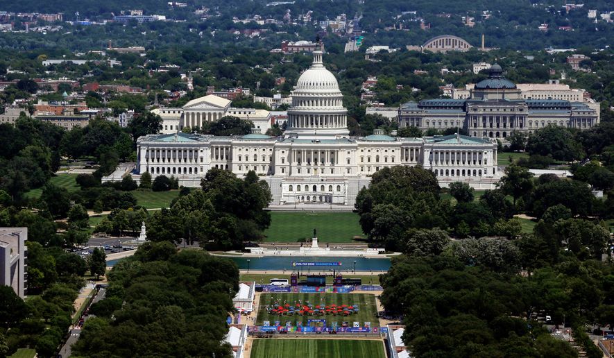 The U.S. Capitol and National Mall are seen as the set up for the America 250 celebration, in Washington, Saturday, June 13, 2026. (AP Photo/Rahmat Gul)