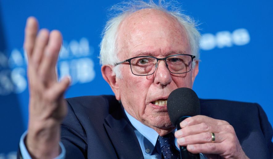 Sen. Bernie Sanders, I-Vt., speaks about topics including politics and artificial intelligence, Monday, June 8, 2026, at the National Press Club in Washington. (AP Photo/Jacquelyn Martin)