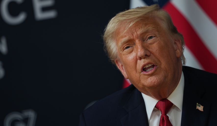 U.S. President Donald Trump meets with India's Prime Minister Narendra Modi on the sidelines of the G7 summit, Wednesday, June 17, 2026, in Evian-les-Bains, France. (AP Photo/Julia Demaree Nikhinson)