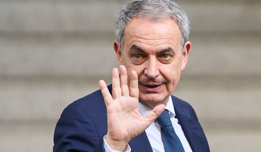Former Spanish Prime Minister José Luis Rodríguez Zapatero arrives at the National Court to be questioned by a judge in an investigation into alleged influence peddling and other possible crimes related to the government's bailout of an airline, in Madrid, Spain, Wednesday, June 17, 2026. (AP Photo/Bernat Armangue)