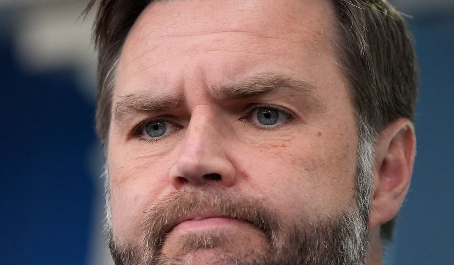 Vice President JD Vance speaks to reporters in the James S. Brady Press Briefing Room at the White House, Thursday, June 18, 2026, in Washington. (AP Photo/Manuel Balce Ceneta)