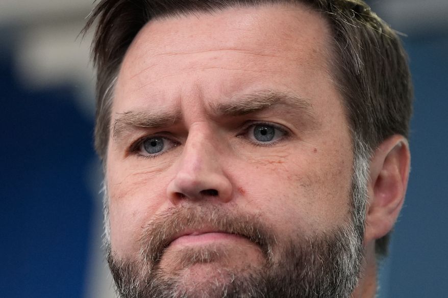 Vice President JD Vance speaks to reporters in the James S. Brady Press Briefing Room at the White House, Thursday, June 18, 2026, in Washington. (AP Photo/Manuel Balce Ceneta)