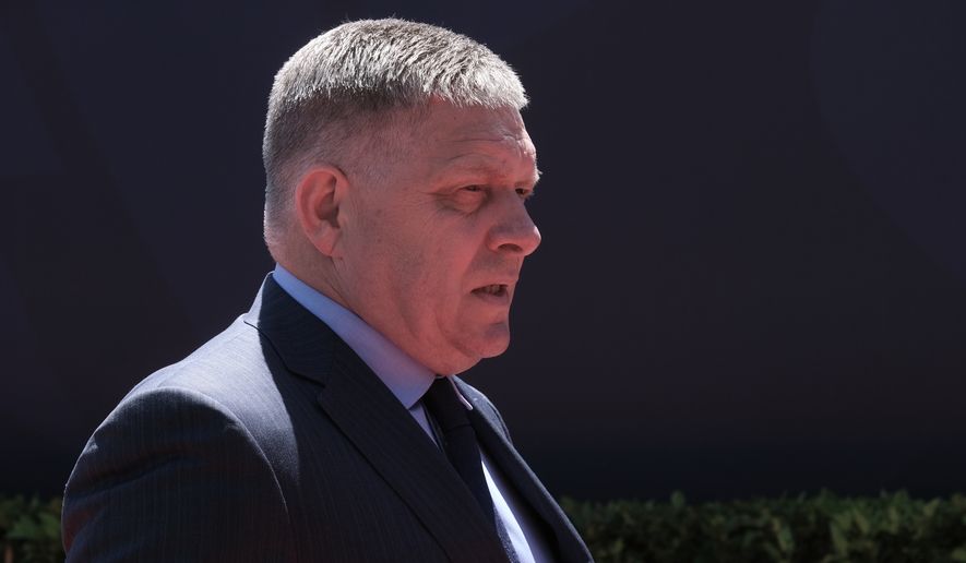 Slovakia's Prime Minister Robert Fico arrives to attend the EU-Western Balkans summit in Tivat, Montenegro, Friday, June 5, 2026. (AP Photo/Risto Bozovic)