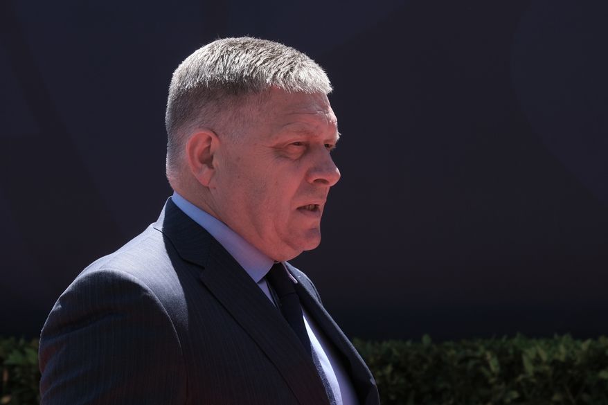 Slovakia's Prime Minister Robert Fico arrives to attend the EU-Western Balkans summit in Tivat, Montenegro, Friday, June 5, 2026. (AP Photo/Risto Bozovic)
