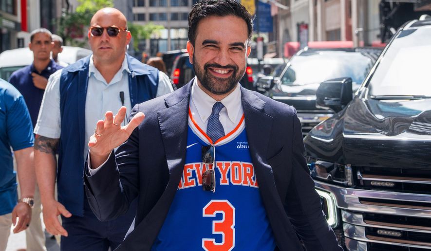 New York City Mayor Zohran Mamdani arrives to take part in the National Puerto Rican Day Parade, Sunday, June 14, 2026 in New York. (AP Photo/Adam Gray)