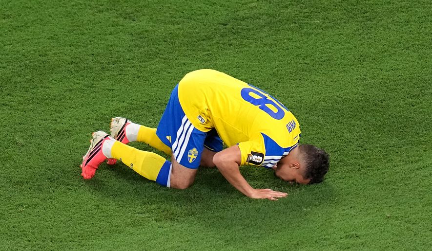 Sweden's Yasin Ayari (18) celebrates after scoring their opening goal during the World Cup Group F soccer match between Sweden and Tunisia in Guadalupe, near Monterrey, Mexico, Sunday, June 14, 2026. (AP Photo/Dolores Ochoa, File)