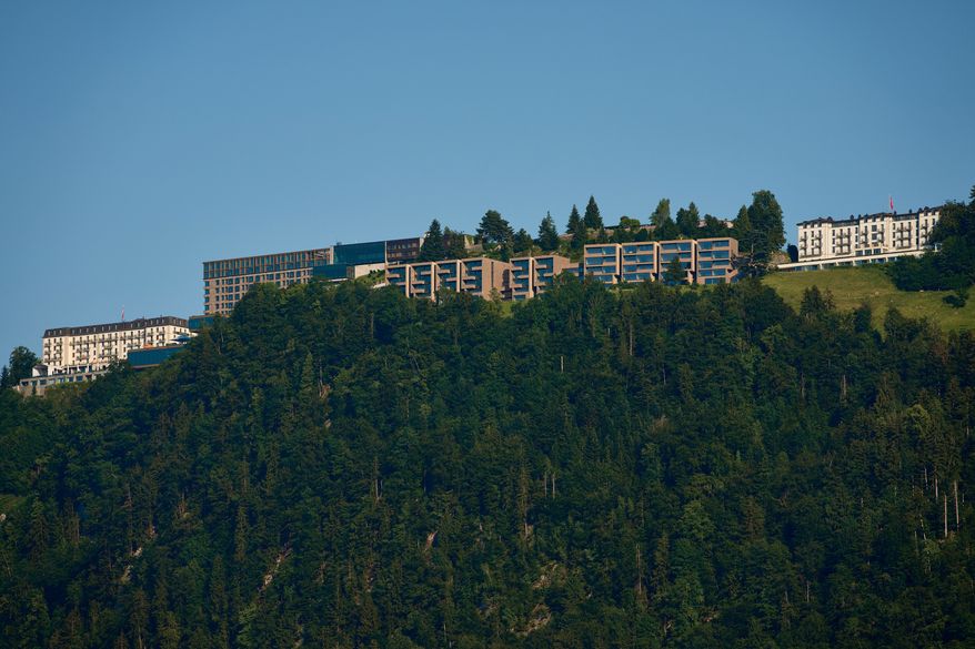The Bürgenstock Resort, a potential venue for talks with the U.S. and Iran, in Obbuergen, Switzerland, near Lucerne, Thursday, June 18, 2026. (AP Photo/Vadim Ghirda)