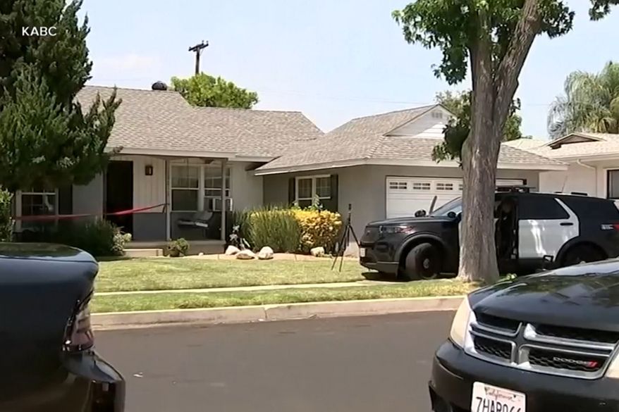 This image made from video provided by KABC shows the scene at a home where authorities were investigating the fatal stabbing of actor James Handy on Wednesday, June 3, 2026, in Los Angeles. (KABC via AP)