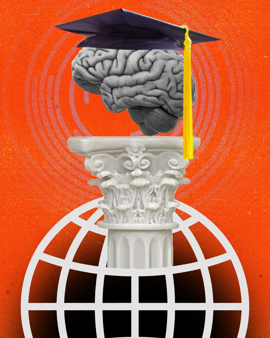 China's scholars and students intellectual conflict with Western academics in the United States of America illustration by Linas Garsys / The Washington Times