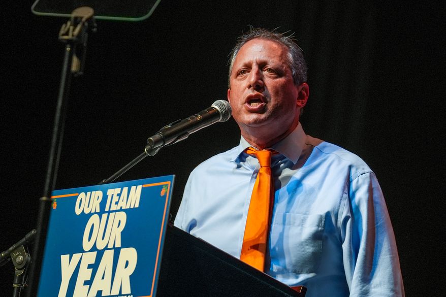 Democratic congressional candidate Brad Lander speaks during a Get Out The Vote rally ahead of New York's primary election, Thursday, June 18, 2026, in the Brooklyn borough of New York. (AP Photo/Ryan Murphy)