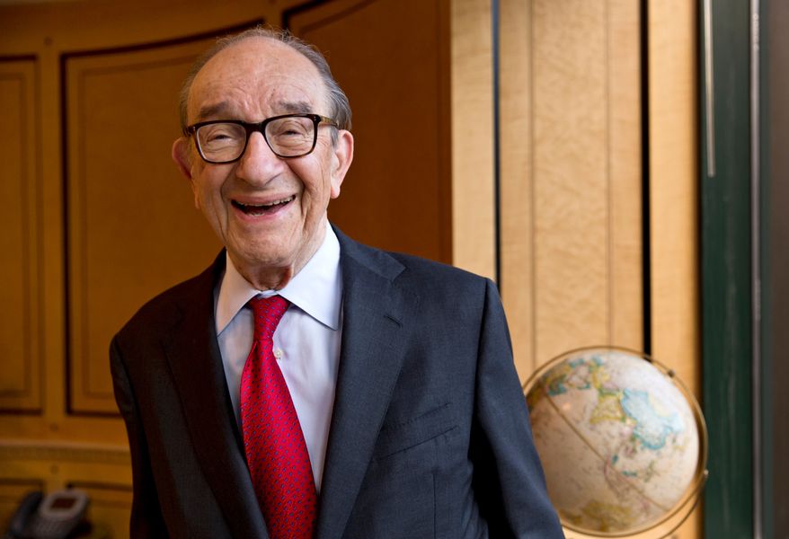 Economist Alan Greenspan, chairman of the Federal Reserve from 1987 to 2006, is seen in his office in Washington, Friday, Oct. 18, 2013. (AP Photo/J. Scott Applewhite, file)