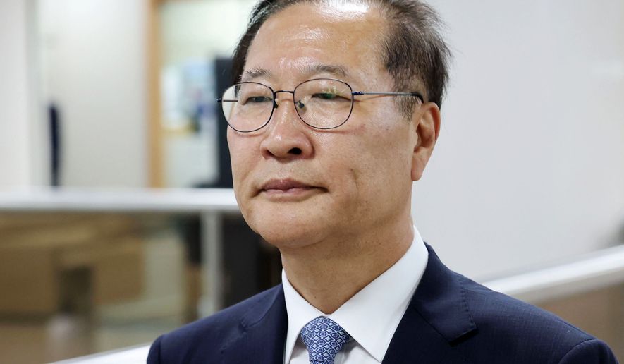 Former South Korean Justice Minister Park Sung-jae arrives for his trial at the Seoul Central District Court in Seoul, South Korea, Monday, June 22, 2026. (Kim Ju-hyung/Yonhap via AP)