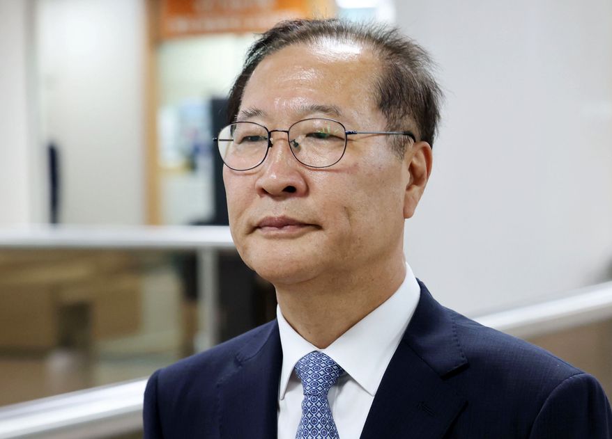 Former South Korean Justice Minister Park Sung-jae arrives for his trial at the Seoul Central District Court in Seoul, South Korea, Monday, June 22, 2026. (Kim Ju-hyung/Yonhap via AP)