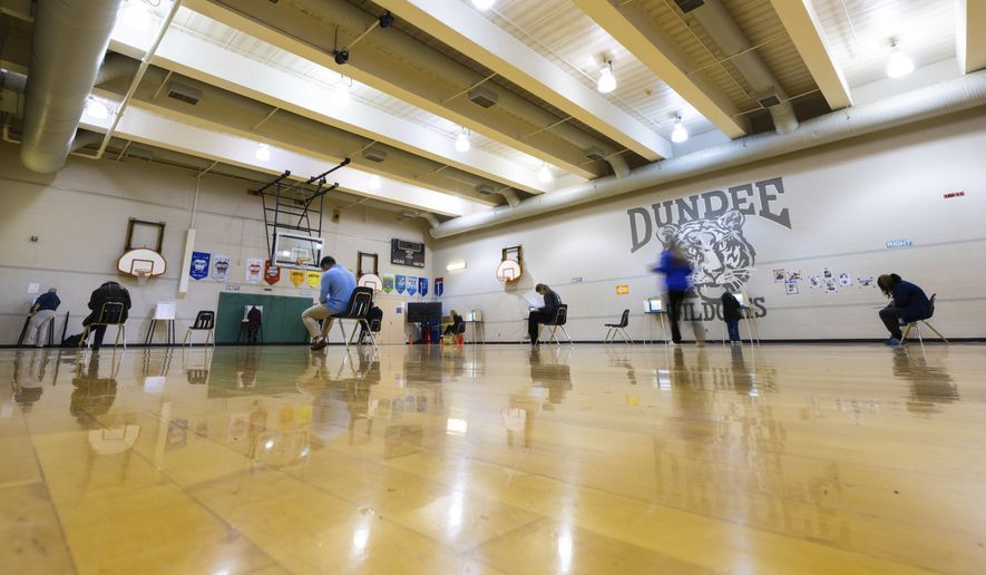 Voters cast their ballots at Dundee Elementary School in Omaha, Neb., on Election Day, Tuesday, Nov. 5, 2024. (AP Photo/Bonnie Ryan)