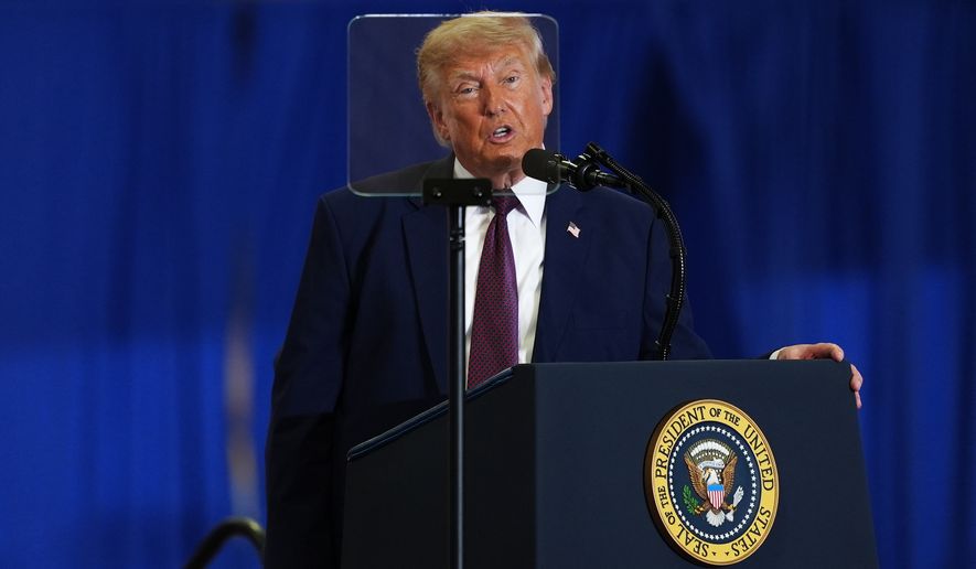 President Donald Trump speaks at a Mack Trucks facility, Tuesday, June 23, 2026, in Macungie, Pa. (AP Photo/Julia Demaree Nikhinson)