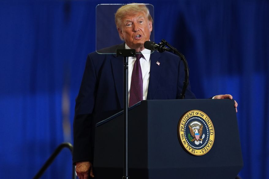 President Donald Trump speaks at a Mack Trucks facility, Tuesday, June 23, 2026, in Macungie, Pa. (AP Photo/Julia Demaree Nikhinson)