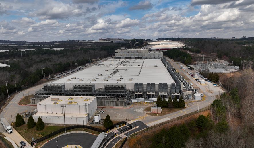 The Douglas County Google Data Center complex is visible, March 6, 2026, in Lithia Springs, Ga. (AP Photo/Mike Stewart, File)
