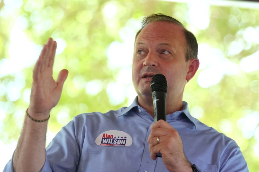 South Carolina Attorney General Alan Wilson speaks to attendees at an ice cream social supporting his gubernatorial campaign ahead of the Republican primary runoff, Monday, June 22, 2026, in Sumter, S.C. (AP Photo/Meg Kinnard)