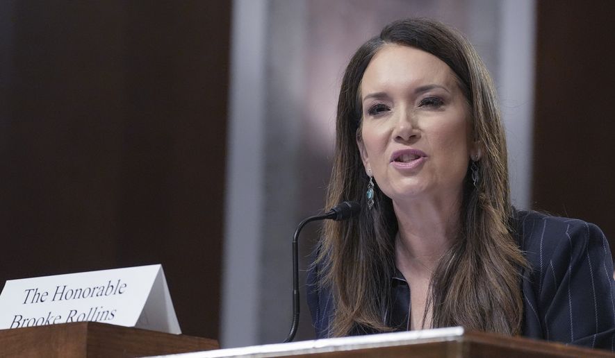 U.S. Agriculture Secretary Brooke Rollins testifies during a Senate Committee on Agriculture, Nutrition and Forestry oversight hearing on Capitol Hill, Wednesday, June 10, 2026, in Washington. (AP Photo/Mariam Zuhaib) ** FILE **