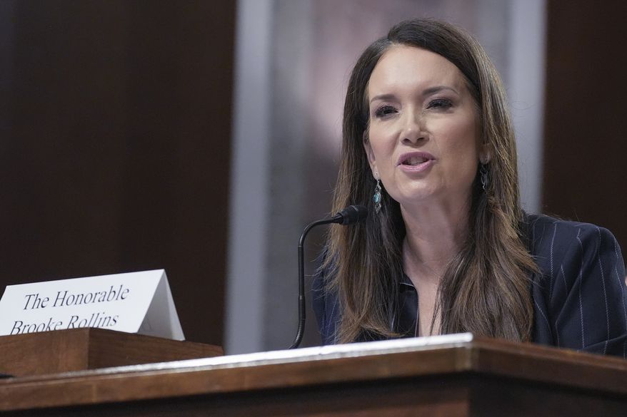 U.S. Agriculture Secretary Brooke Rollins testifies during a Senate Committee on Agriculture, Nutrition and Forestry oversight hearing on Capitol Hill, Wednesday, June 10, 2026, in Washington. (AP Photo/Mariam Zuhaib) ** FILE **