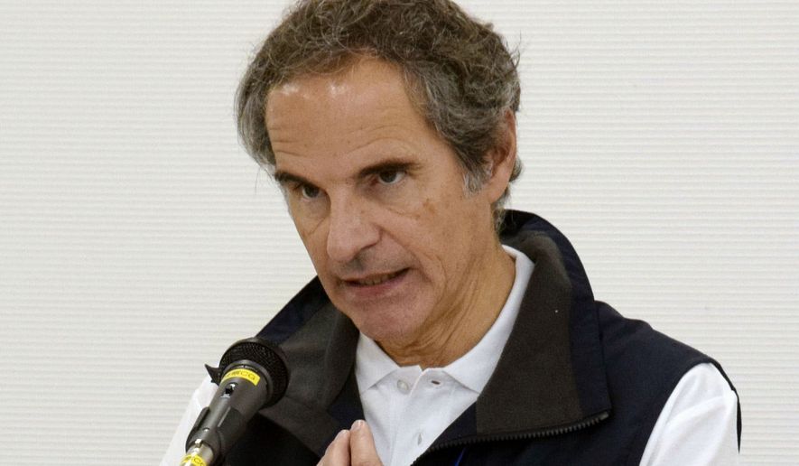 International Atomic Energy Agency Director-General Rafael Grossi speaks during a news conference at Fukushima Daiichi nuclear power plant in Okuma, Fukushima prefecture, Japan, Wednesday, June 24, 2026. (Kyodo News via AP)