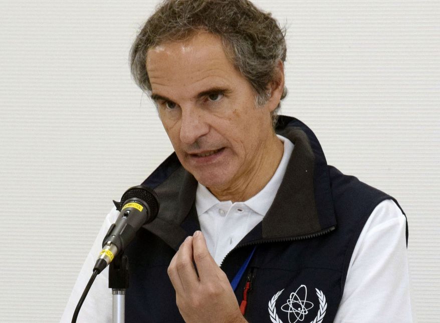 International Atomic Energy Agency Director-General Rafael Grossi speaks during a news conference at Fukushima Daiichi nuclear power plant in Okuma, Fukushima prefecture, Japan, Wednesday, June 24, 2026. (Kyodo News via AP)