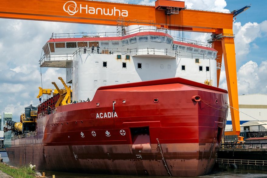 Hanwha Philly Shipyard Inc. (HPSI) in Philadelphia announced the successful delivery of Acadia, a Subsea Rock Installation Vessel (SRIV), to Great Lakes Dredge & Dock Co. LLC (Great Lakes) on June 25, 2026. (ACCESS Newswire image via AP wire) ** FILE **