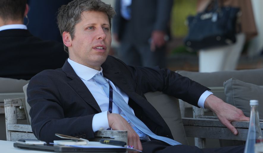 CEO of OpenAI Sam Altman talks to CEO of Google DeepMind Demis Hassabis, not seen, on the sidelines of the G7 summit, Wednesday, June 17, 2026, in Evian-les-Bains, France. (AP Photo/Julia Demaree Nikhinson)