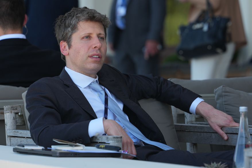 CEO of OpenAI Sam Altman talks to CEO of Google DeepMind Demis Hassabis, not seen, on the sidelines of the G7 summit, Wednesday, June 17, 2026, in Evian-les-Bains, France. (AP Photo/Julia Demaree Nikhinson)
