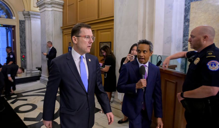 Rep. Tom Kean Jr., R-N.J., arrives for a vote at the Capitol, Tuesday, June 30, 2026, in Washington. (AP Photo/Rod Lamkey Jr.)