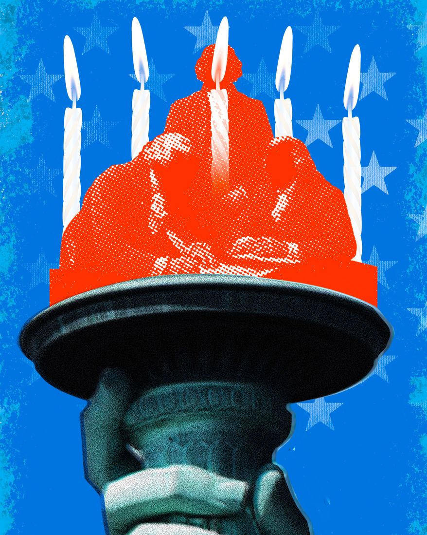 July Fourth and the 250th birthday of the founding of the United States of America illustration by Linas Garsys / The Washington Times
