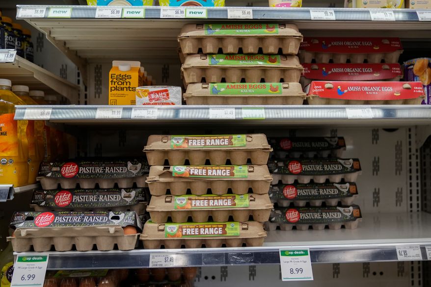 FILE - Eggs are for sale at a grocery store Tuesday, Feb. 10, 2026, in Chicago. (AP Photo/Erin Hooley,File)