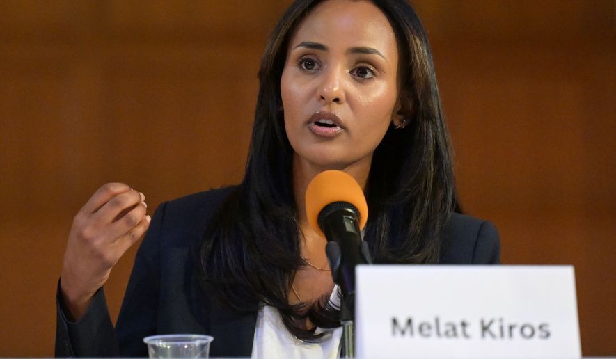 Melat Kiros participates in a League of Women Voters Congressional District 1 candidate forum at Montview Presbyterian Church on May 28, 2026, in Denver. (RJ Sangosti/The Denver Post via AP)