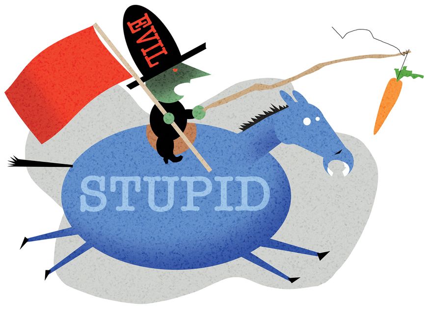Democratic socialists and stupid followers illustration by Alexander Hunter/The Washington Times