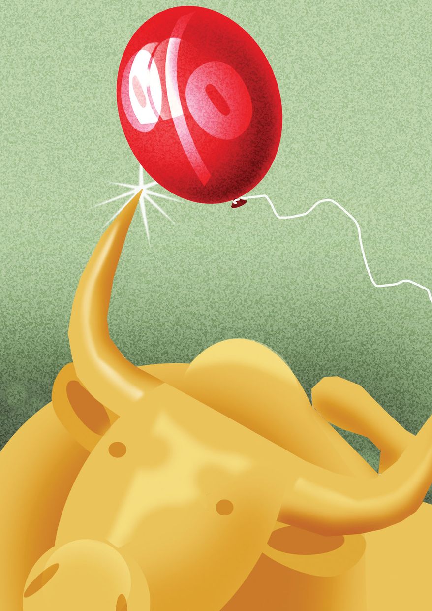 Stocks performance and inflation illustration by Alexander Hunter/The Washington Times