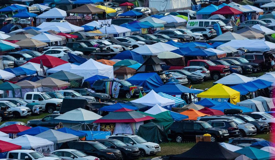 The general admission campground during the first day of Electric Forest music festival at the Double JJ Resort in Rothbury, Mich., June 19, 2025. (Joel Bissell/MLive.com/Kalamazoo Gazette via AP, File)