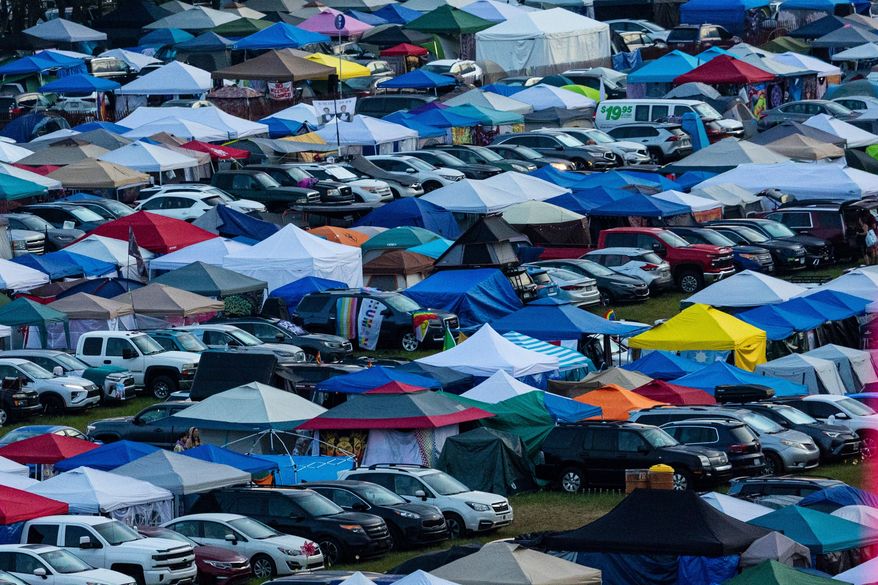 The general admission campground during the first day of Electric Forest music festival at the Double JJ Resort in Rothbury, Mich., June 19, 2025. (Joel Bissell/MLive.com/Kalamazoo Gazette via AP, File)